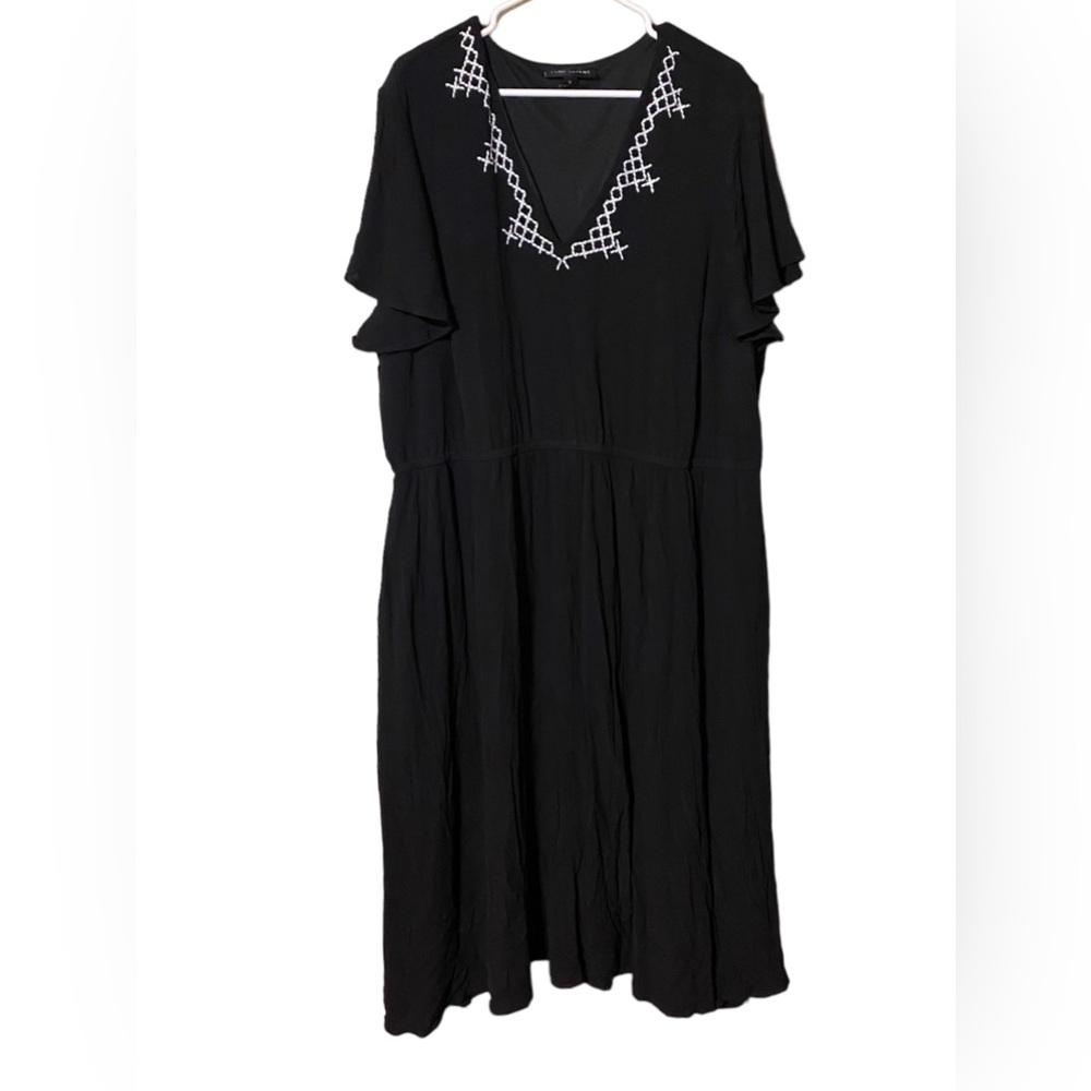 Lane Bryant Embroidered Midi Dress Women’s 24 Black Elastic Waist Boho Cottage